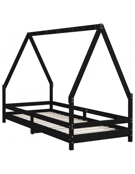 Giroletto per Bambini Nero 80x200 cm in Legno Massello di Pino