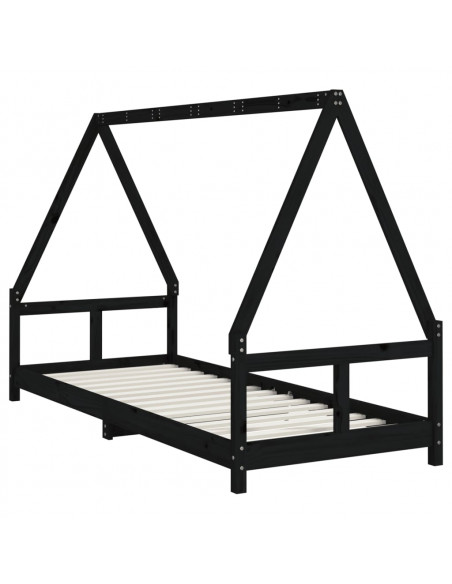 Giroletto per Bambini Nero 80x200 cm in Legno Massello di Pino