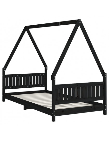 Giroletto per Bambini Nero 90x190 cm in Legno Massello di Pino