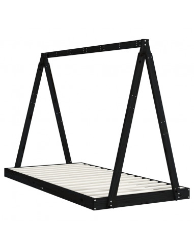 Giroletto per Bambini Nero 90x190 cm in Legno Massello di Pino