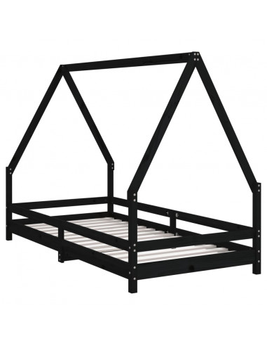 Giroletto per Bambini Nero 90x190 cm in Legno Massello di Pino