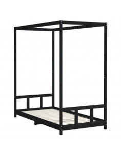 Giroletto per Bambini Nero 90x190 cm in Legno Massello di Pino
