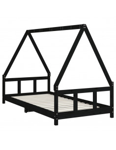 Giroletto per Bambini Nero 90x190 cm in Legno Massello di Pino