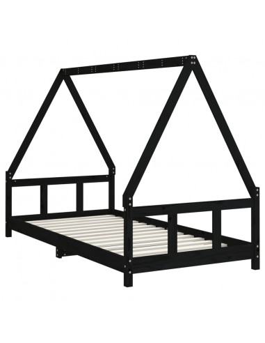 Giroletto per Bambini Nero 90x190 cm in Legno Massello di Pino