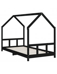 Giroletto per Bambini Nero 90x190 cm in Legno Massello di Pino