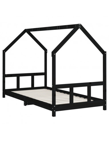 Giroletto per Bambini Nero 90x190 cm in Legno Massello di Pino