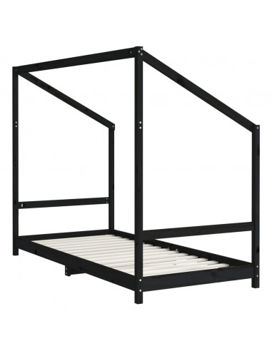 Giroletto per Bambini Nero 90x190 cm in Legno Massello di Pino