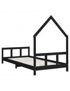Giroletto per Bambini Nero 90x200 cm in Legno Massello di Pino