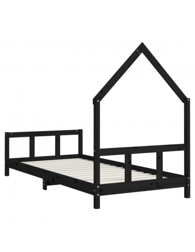 Giroletto per Bambini Nero 90x200 cm in Legno Massello di Pino