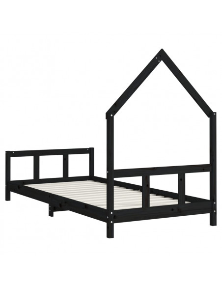 Giroletto per Bambini Nero 90x200 cm in Legno Massello di Pino