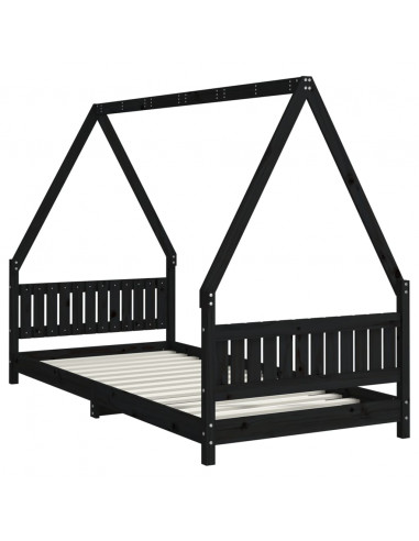 Giroletto per Bambini Nero 90x200 cm in Legno Massello di Pino