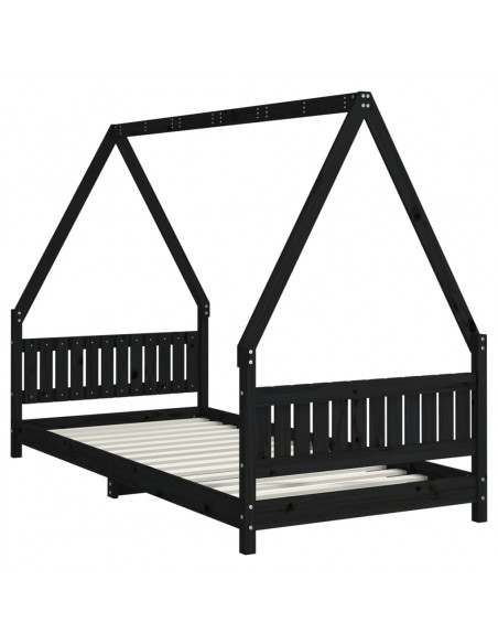 Giroletto per Bambini Nero 90x200 cm in Legno Massello di Pino