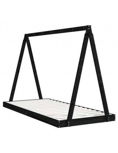 Giroletto per Bambini Nero 90x200 cm in Legno Massello di Pino
