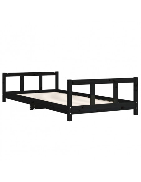 Giroletto per Bambini Nero 90x200 cm in Legno Massello di Pino