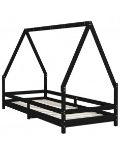 Giroletto per Bambini Nero 90x200 cm in Legno Massello di Pino