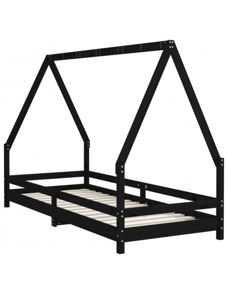 Giroletto per Bambini Nero 90x200 cm in Legno Massello di Pino