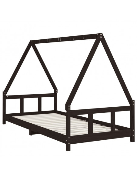Giroletto per Bambini Nero 90x200 cm in Legno Massello di Pino