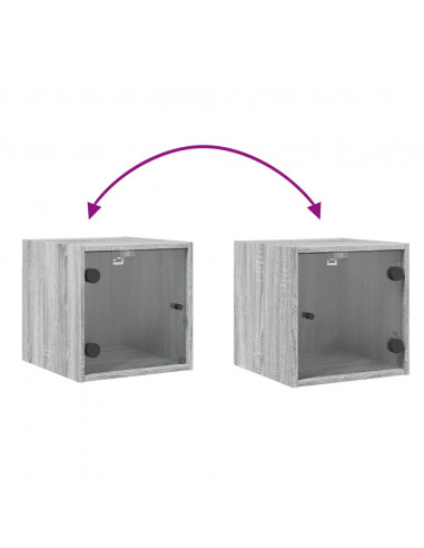 Comodino con Anta in Vetro Grigio Sonoma 35x37x35 cm