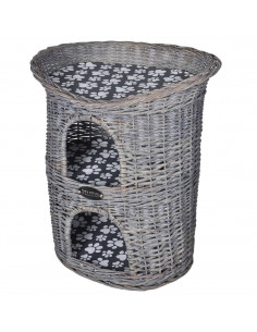 Albero Gatti 2 Livelli in Salice Casetta/Cuccia/Tiragraffi con Cuscino 2