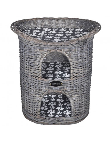 Albero Gatti 2 Livelli in Salice Casetta/Cuccia/Tiragraffi con Cuscino