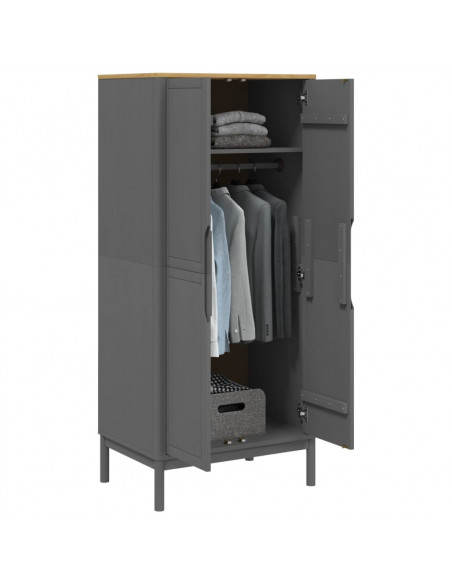 Armadio FLORO 77x53x171 cm in Legno Massello di Pino Grigio