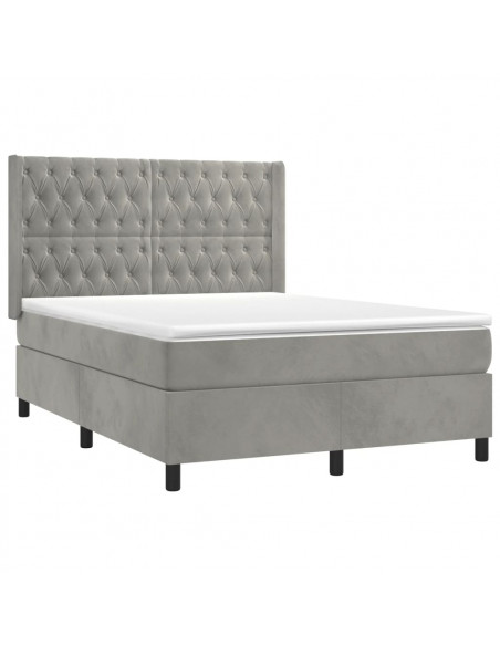 Giroletto a Molle con Materasso Grigio Chiaro 140x200cm Velluto
