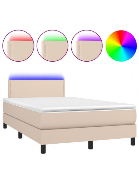 Giroletto Molle Materasso e LED Cappuccino 120x200cm Similpelle