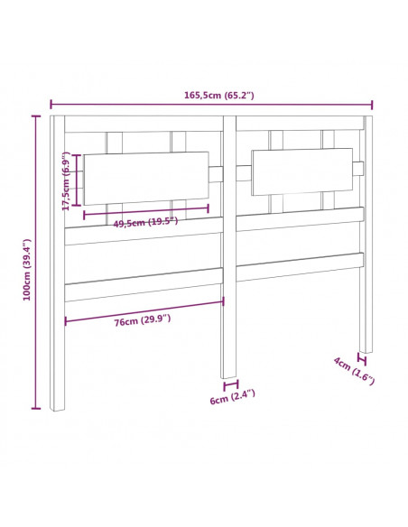Testiera per Letto Miele 165,5x4x100 cm Legno Massello di Pino