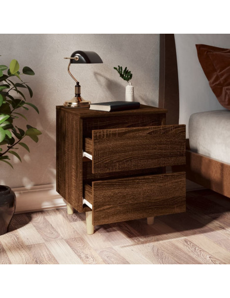 Comodino con Gambe in Legno Massello Rovere Marrone 40x35x50cm