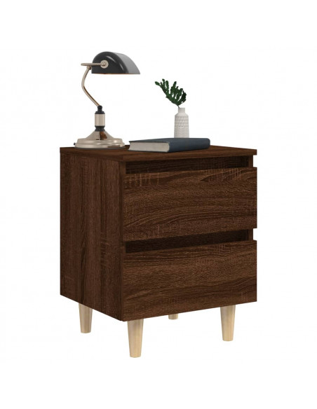 Comodino con Gambe in Legno Massello Rovere Marrone 40x35x50cm