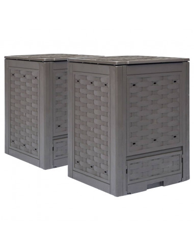 Compostiere 2 pz Marrone 60x60x83cm 600 L in Rattan di Plastica