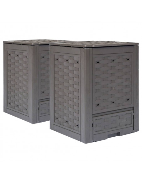 Compostiere 2 pz Marrone 60x60x83cm 600 L in Rattan di Plastica