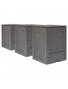 Compostiere 3 pz Marrone 60x60x83 cm 900 L Rattan di Plastica 2