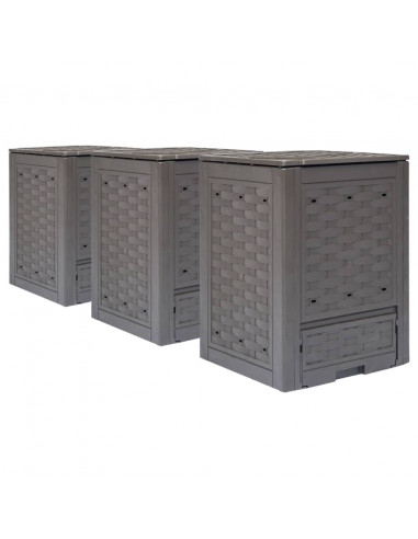 Compostiere 3 pz Marrone 60x60x83 cm 900 L Rattan di Plastica
