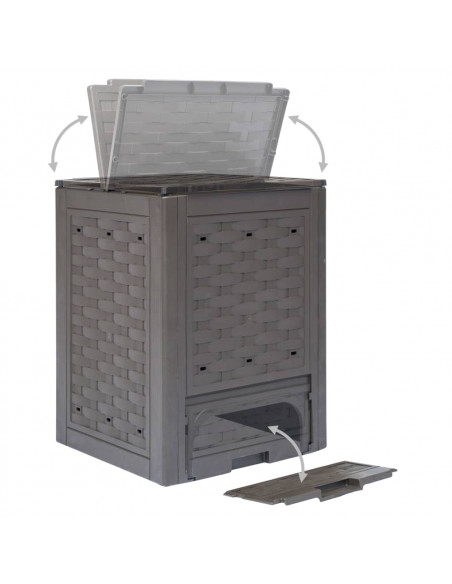 Compostiere 3 pz Marrone 60x60x83 cm 900 L Rattan di Plastica