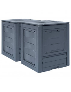 Compostiere per Giardino 2 pz Grigio 60x60x73 cm 520 L 2