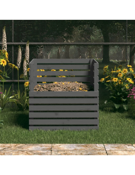 Compostiera Grigia 80x80x78 cm in Legno Massello di Pino