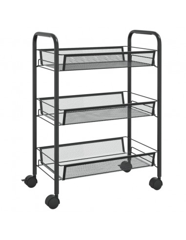 Carrello da Cucina con 3 Ripiani Nero 46x26x64 cm in Ferro