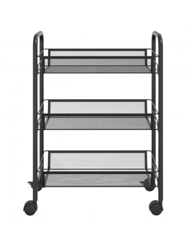 Carrello da Cucina con 3 Ripiani Nero 46x26x64 cm in Ferro