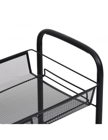 Carrello da Cucina con 3 Ripiani Nero 46x26x64 cm in Ferro