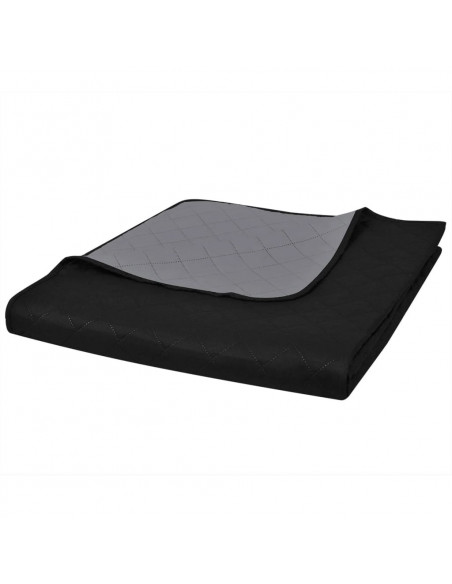Copriletto Trapuntato a Doppia Faccia Nero/Grigio 230 x 260 cm