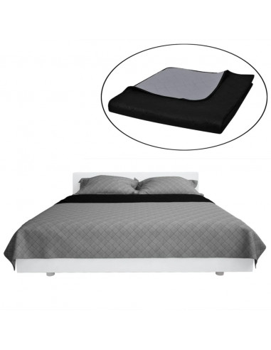 Copriletto Trapuntato a Doppia Faccia Nero/Grigio 230 x 260 cm
