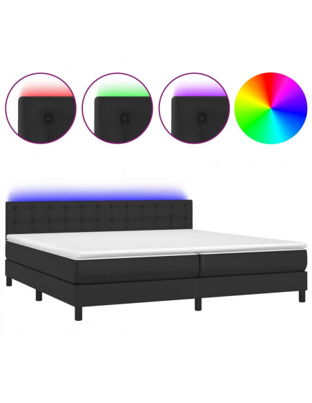 Giroletto a Molle con Materasso e LED Nero 200x200cm Similpelle