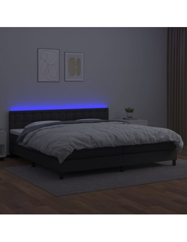 Giroletto a Molle con Materasso e LED Nero 200x200cm Similpelle