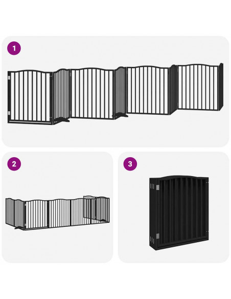 Cancello Cani Porta Pieghevole Nero 8 Pannelli 640 cm Pioppo