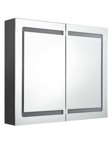 Armadietto Bagno con Specchio e LED Grigio 80x12x68 cm