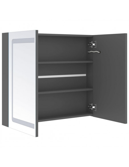 Armadietto Bagno con Specchio e LED Grigio 80x12x68 cm