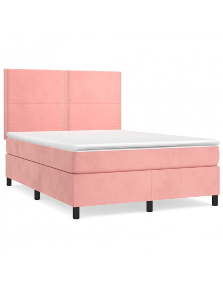 Giroletto a Molle con Materasso Rosa 140x190 cm in Velluto