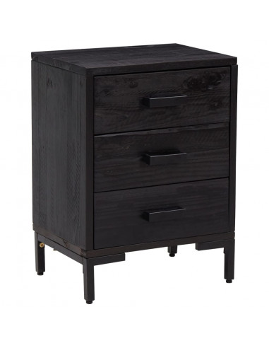 Comodino Nero 40x30x55 cm Legno Massello di Pino Riciclato