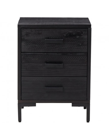 Comodino Nero 40x30x55 cm Legno Massello di Pino Riciclato